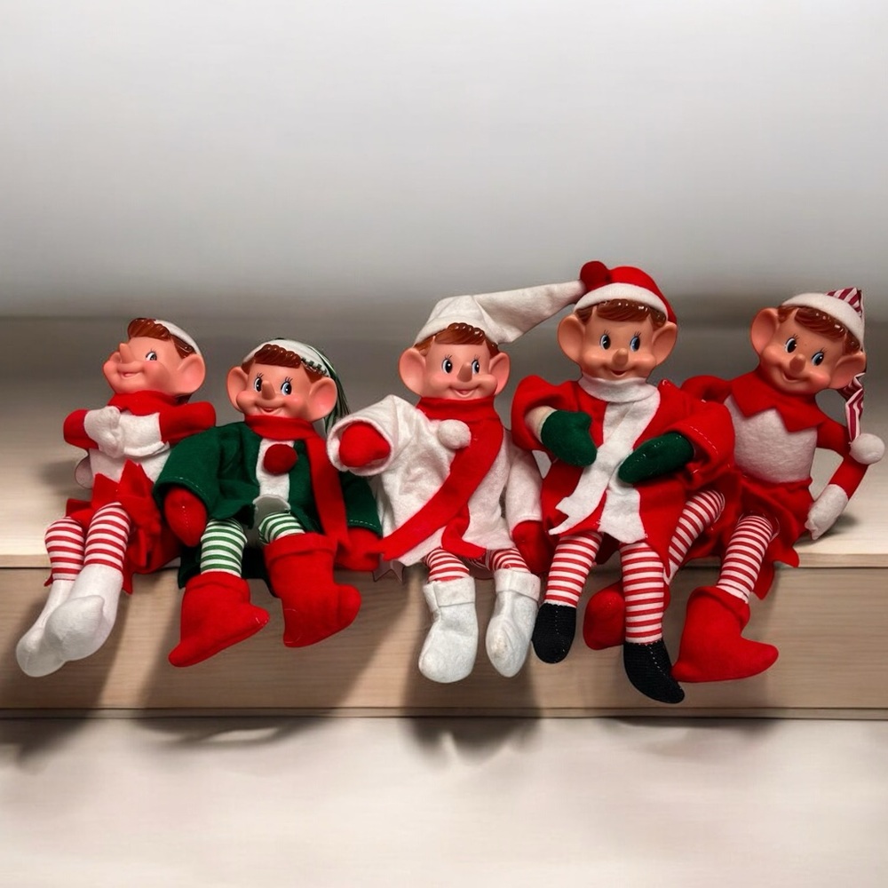 Vintage Lot Of 6 Adjustable‎ Elf Japan Shelf Sitter Pixie Elves. Christmas Decor